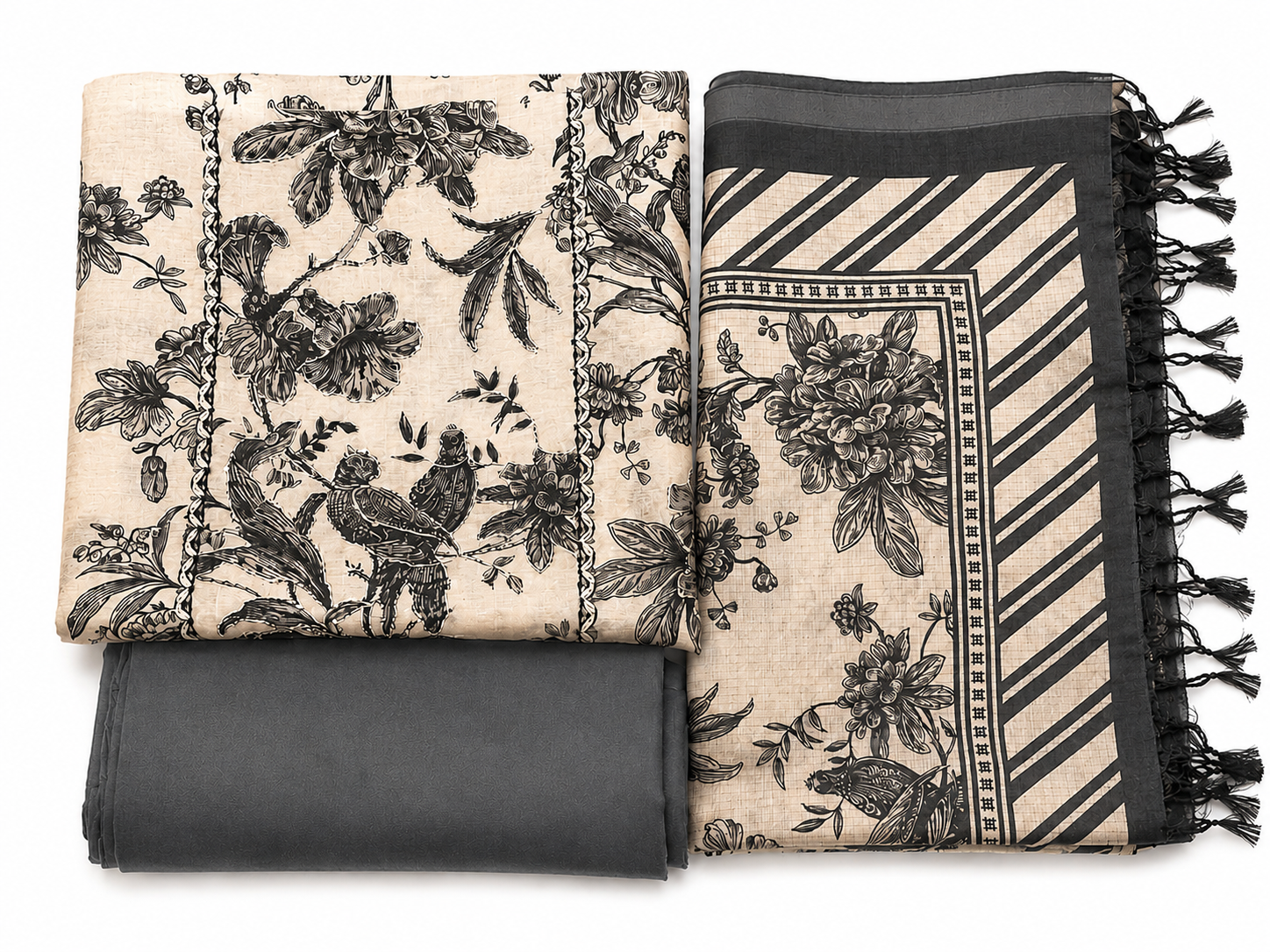 Ivory & Grey Maheshwari Silk Unstitched Suit Set